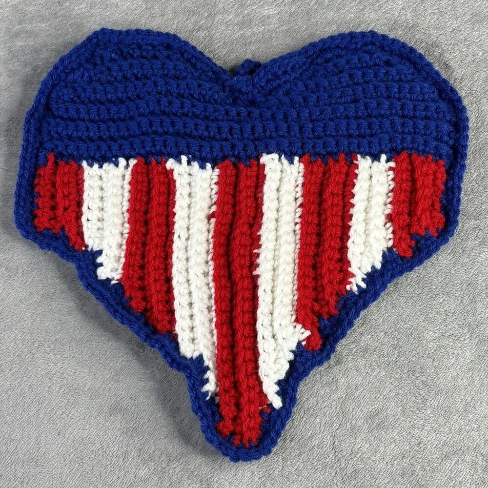 USA Flag Crochet Pot Holder‎ Fourth Of July Red White Blue Patriotic 12x12